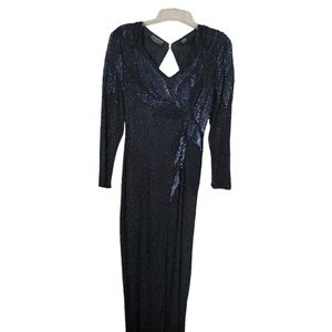 Jakelin Designs Black Evening Gown with Black Beads & Iridescent Blue Sequins